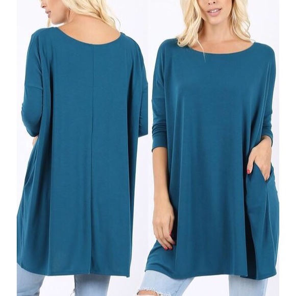 Drop Shoulder Boxy Top Teal - Picture 1 of 1